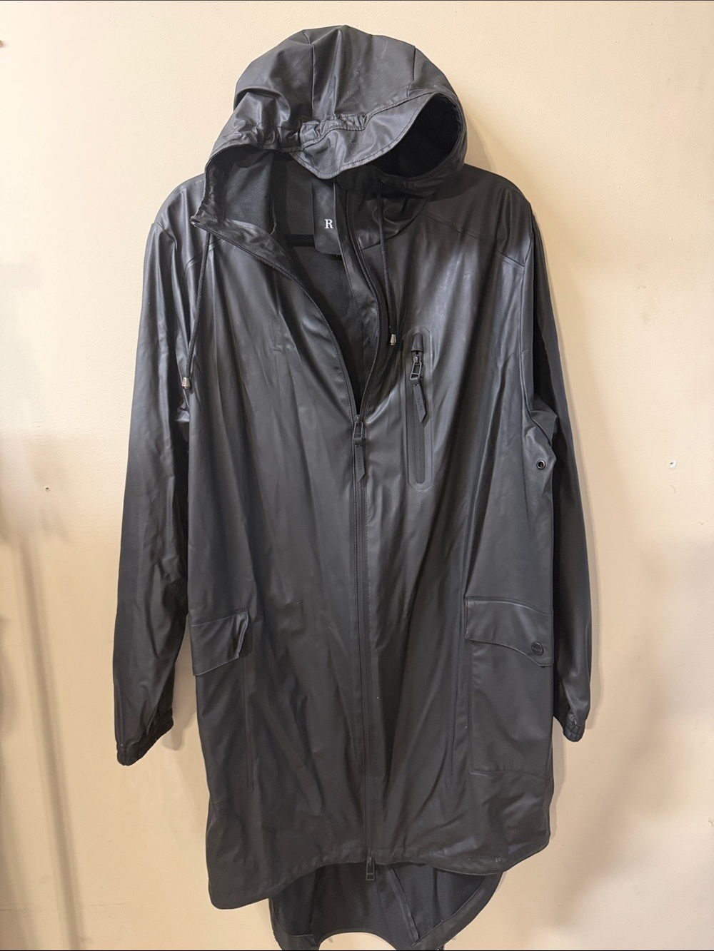 Rains Men's Black Hooded Raincoat Jacket Size S/M